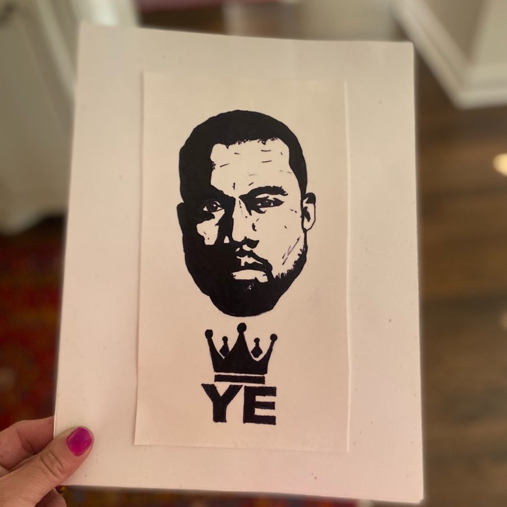 Kanye west art print black and white 8.5x11